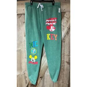 NWT Disney Mickey and Friends Unisex Green Sweatpants Size M Large Mickey Mouse